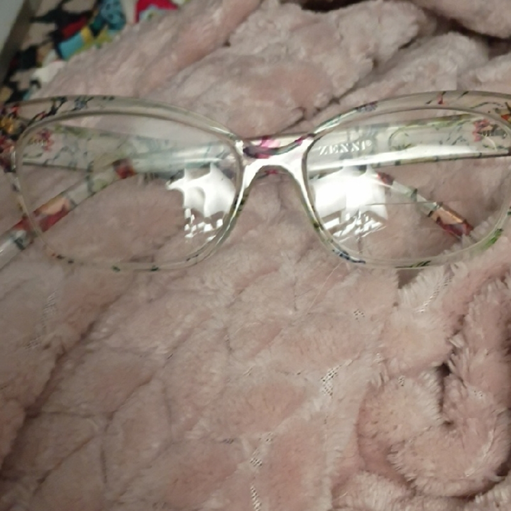 Clear Floral Pattern Eyeglasses - Translucent Pin… - image 1